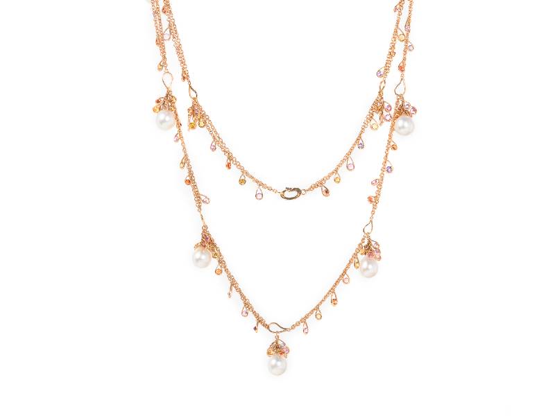 COLLANA LUNGA IN ORO ROSA PERLE AUSTRALIANE E ZAFFIRI MULTICOLOR  UTOPIA ALLEGRO AL2RZ011